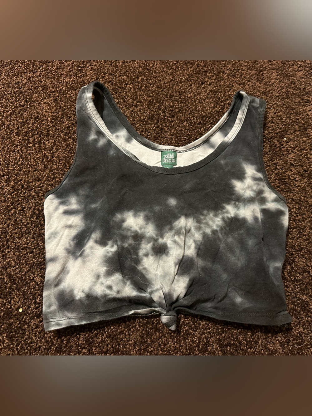 wild fable Black & White Tie-Dye Knotted Crop Tank